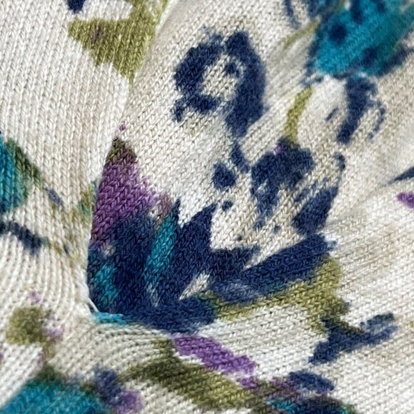 J Jill Cardigan Sweater Pleated Back Floral Button Front White Blue Size Small - Picture 5 of 12